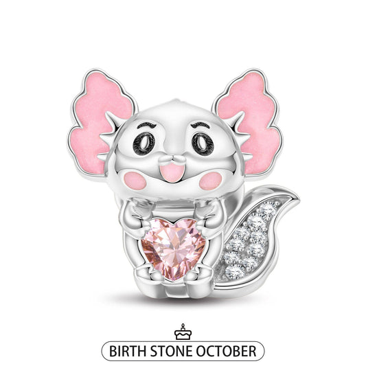 gona- Sterling Silver Lovely Axolotl Birthstone Charms With Enamel In White Gold Plated - Heartful Hugs Collection
