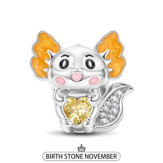 gona- Sterling Silver Lovely Axolotl Birthstone Charms With Enamel In White Gold Plated - Heartful Hugs Collection