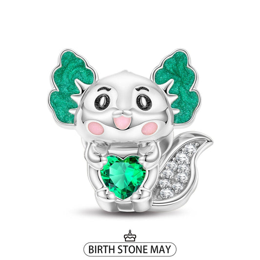 gona- Sterling Silver Lovely Axolotl Birthstone Charms With Enamel In White Gold Plated - Heartful Hugs Collection