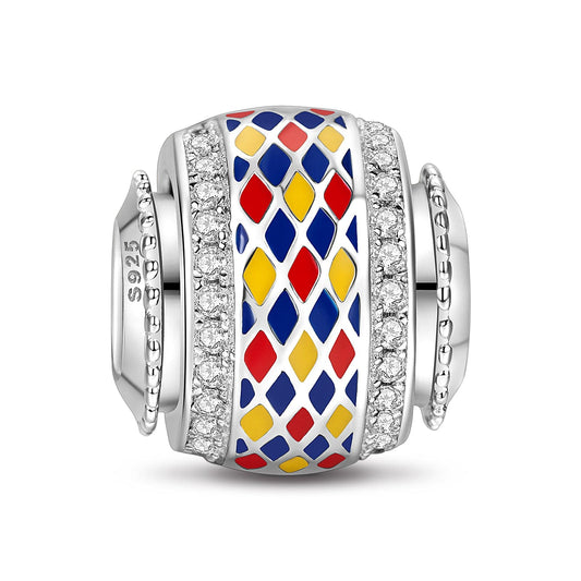 gona- Stained Glass Window Sterling Silver Lucky Charms With Enamel In White Gold Plated