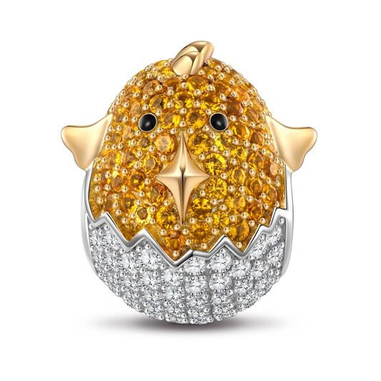 gona- Sterling Silver Eggshell Chick Animal Charms In Two-Tone Plating