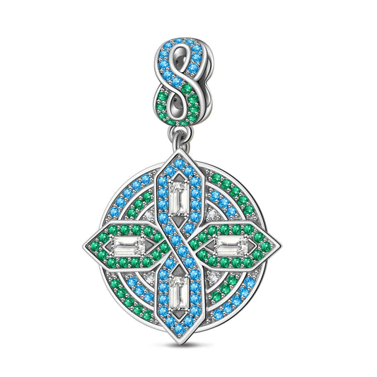 gona- Sterling Silver Green Shield Dangle Charms In White Gold Plated