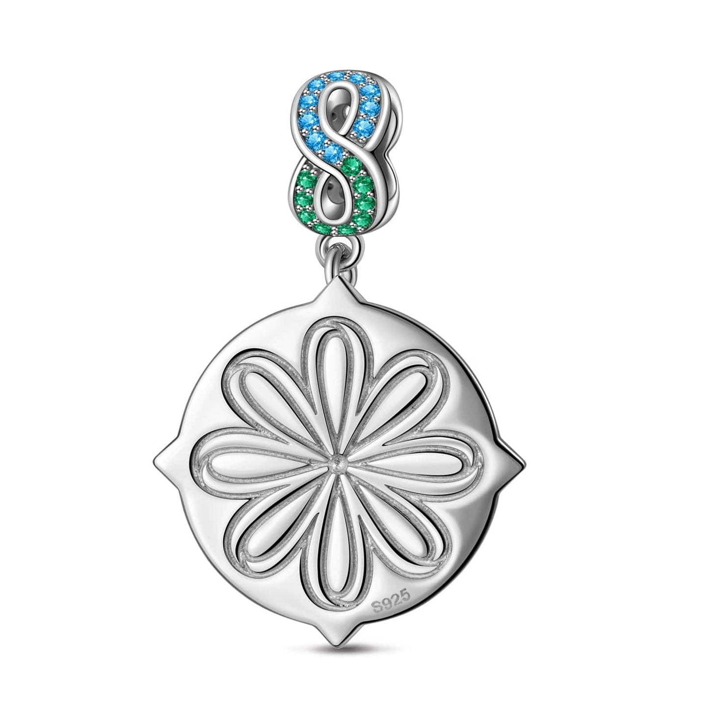 Sterling Silver Green Shield Dangle Charms In White Gold Plated