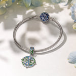 Sterling Silver Green Shield Dangle Charms In White Gold Plated