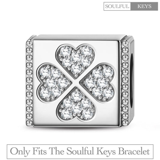 gona- Sterling Silver Four-Leaf Clover Rectangular Charms In White Gold Plated