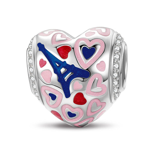 gona- Sterling Silver Romantic Eiffel Charms With Enamel In White Gold Plated
