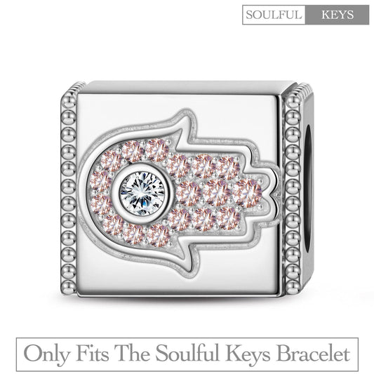 gona- Sterling Silver The Hamasa Hand Rectangular Charms In White Gold Plated