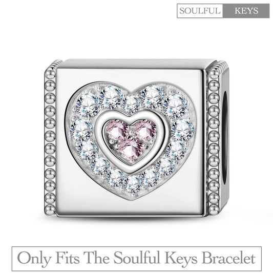 gona- Sterling Silver Heart In Heart Rectangular Charms In White Gold Plated