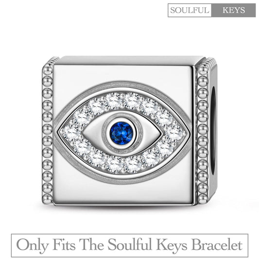 gona- Sterling Silver Evil Eyes Rectangular Charms In White Gold Plated