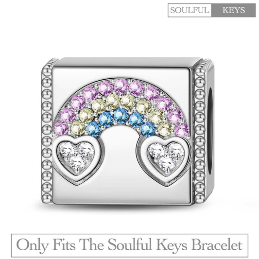 gona- Sterling Silver Bridge to Heart Rectangular Charms In White Gold Plated