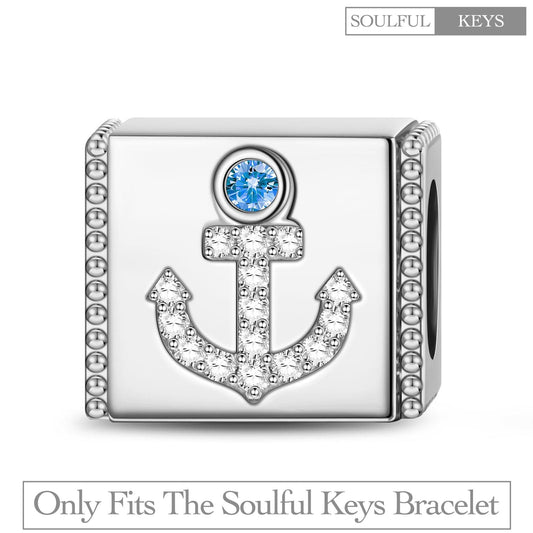 gona- Sterling Silver Anchor Rectangular Charms In White Gold Plated