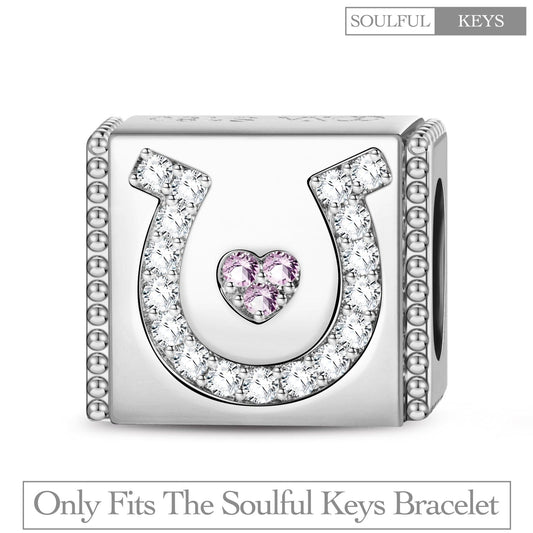 gona- Sterling Silver Lucky Horseshoe Rectangular Charms In White Gold Plated
