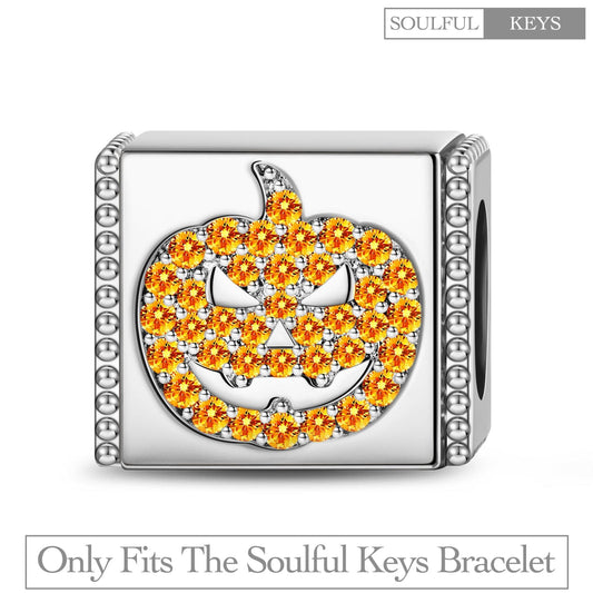 gona- Sterling Silver Halloween Pumpkin Rectangular Charms In White Gold Plated