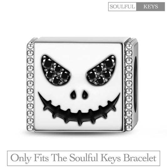 gona- Sterling Silver Evil Smile Rectangular Charms With Enamel In White Gold Plated