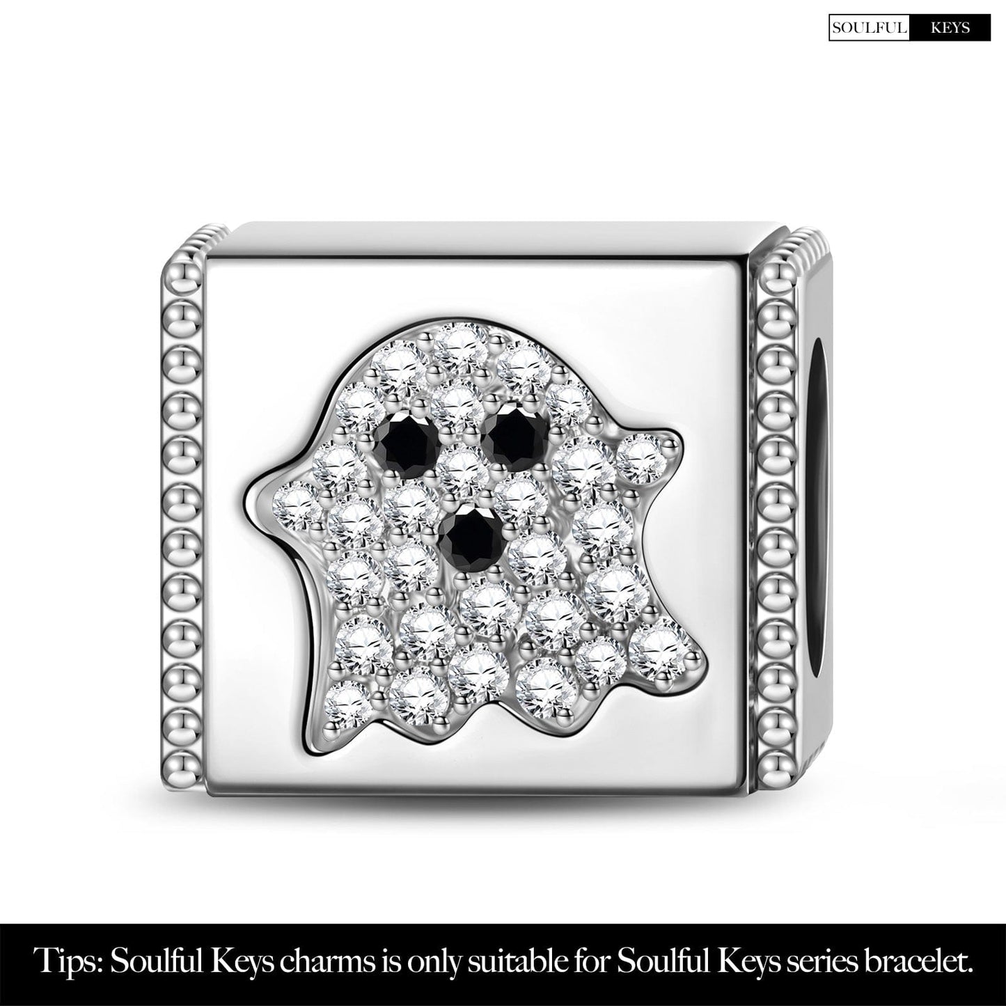 Sterling Silver Wandering Ghost Rectangular Charms In White Gold Plated