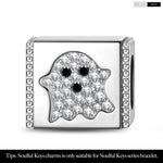 Sterling Silver Wandering Ghost Rectangular Charms In White Gold Plated