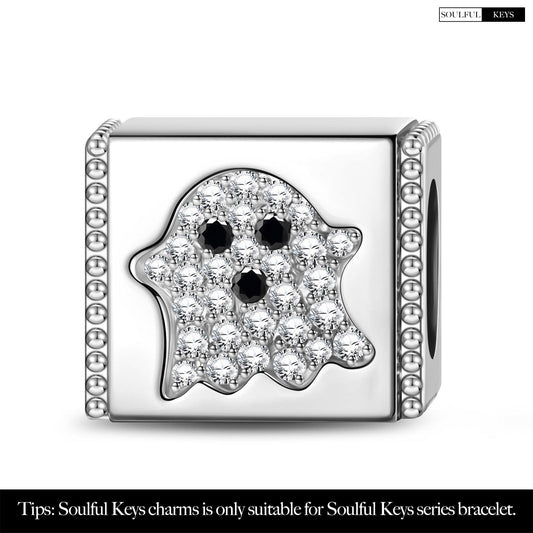 gona- Sterling Silver Wandering Ghost Rectangular Charms In White Gold Plated