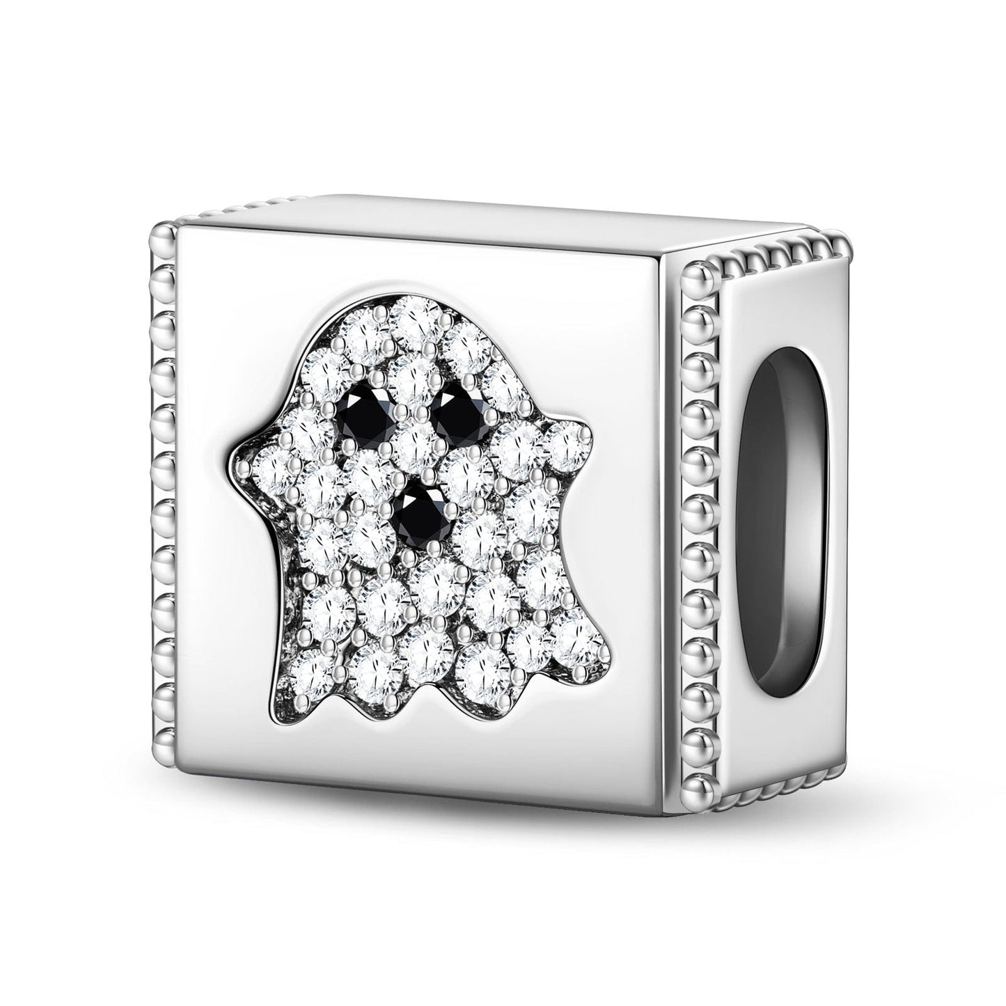 Sterling Silver Wandering Ghost Rectangular Charms In White Gold Plated