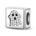 Sterling Silver Wandering Ghost Rectangular Charms In White Gold Plated