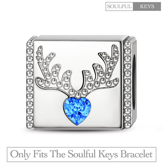 gona- Sterling Silver Reindeer Rectangular Charms In White Gold Plated