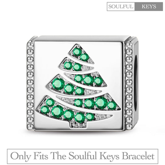 gona- Sterling Silver Christmas Tree Rectangular Charms In White Gold Plated