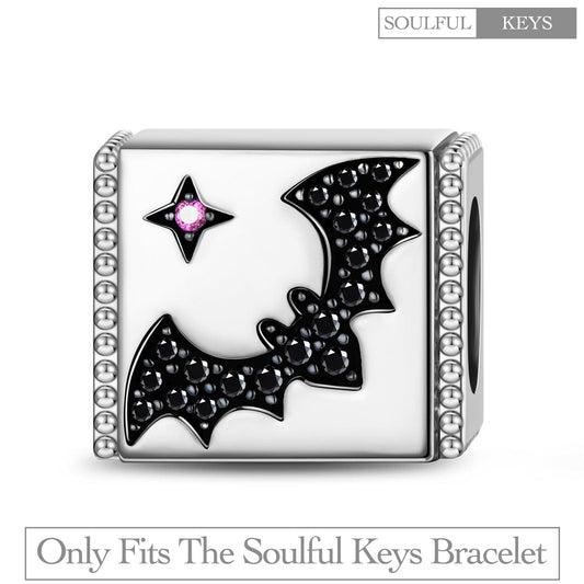 gona- Sterling Silver Flapping Bat Rectangular Charms In White Gold Plated