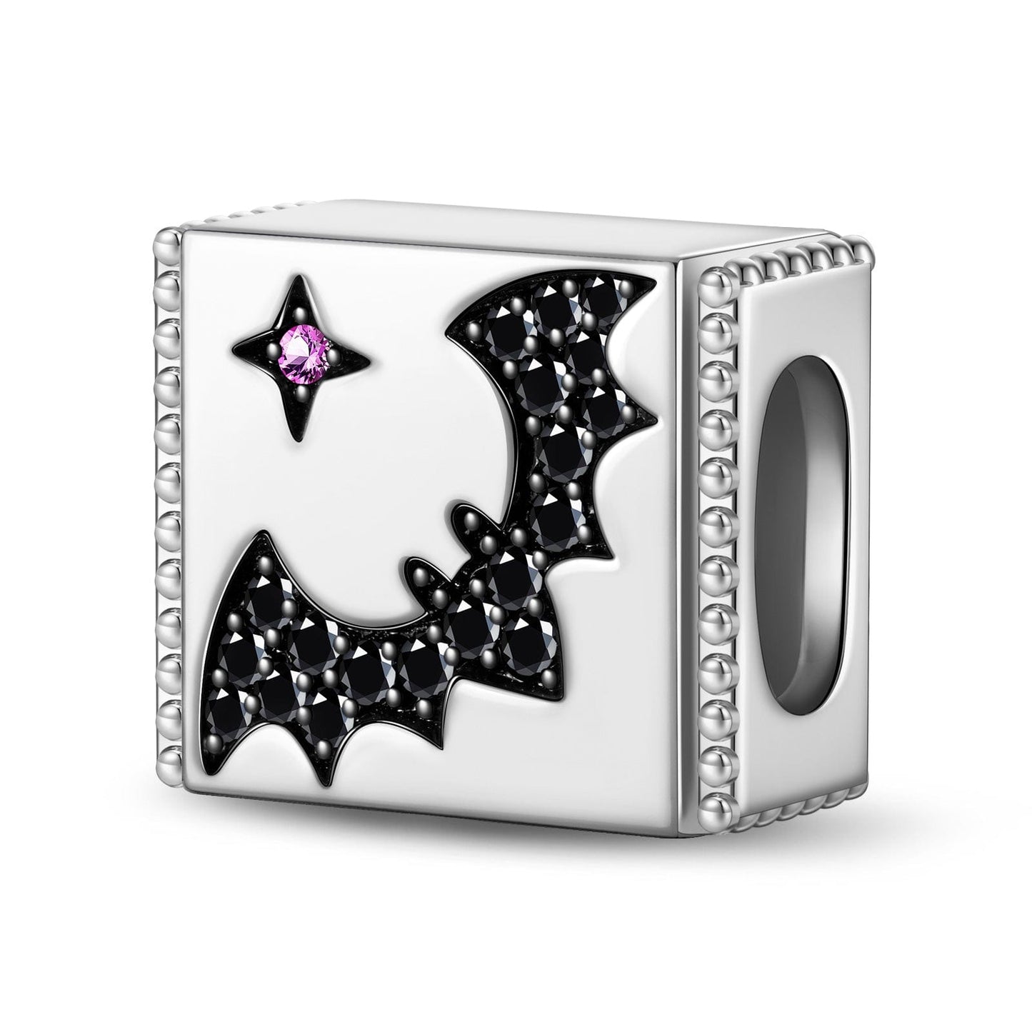 Sterling Silver Flapping Bat Rectangular Charms In White Gold Plated