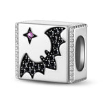 Sterling Silver Flapping Bat Rectangular Charms In White Gold Plated