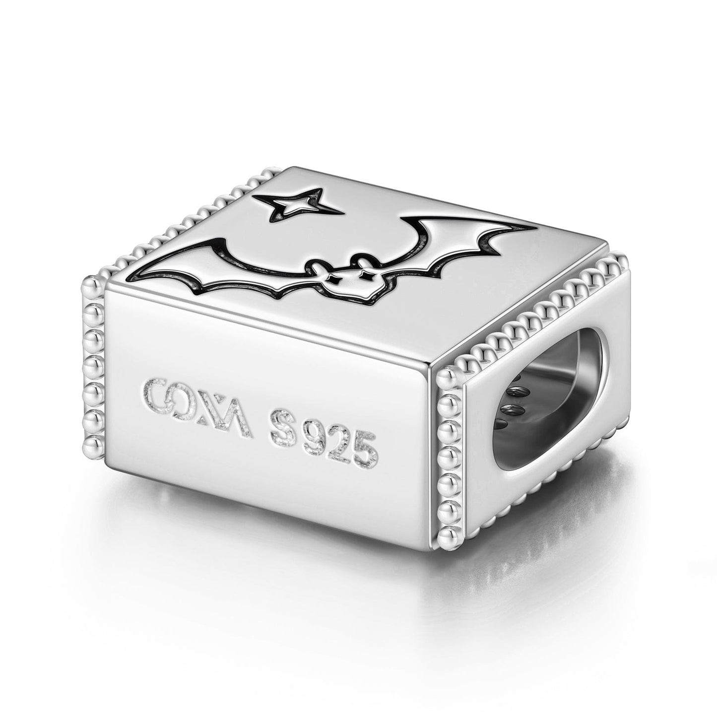 Sterling Silver Flapping Bat Rectangular Charms In White Gold Plated