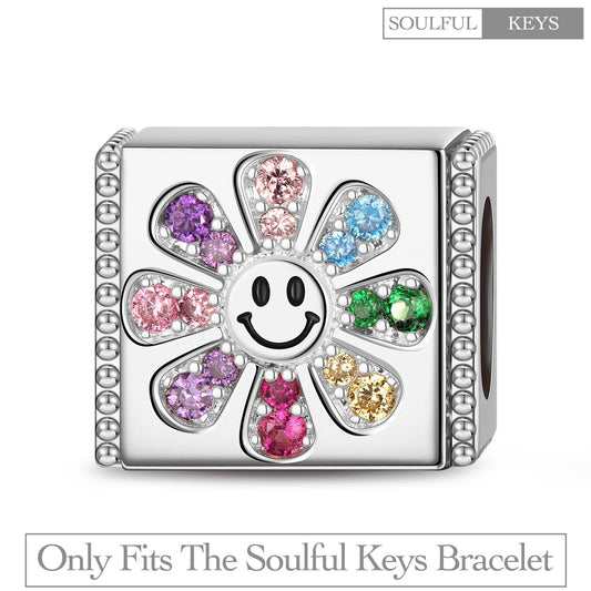 gona- Sterling Silver Smiling Sunflower Rectangular Charms In White Gold Plated