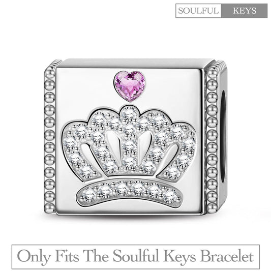 gona- Sterling Silver Crown Rectangular Charms In White Gold Plated