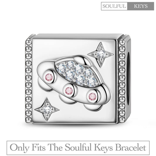 gona- Sterling Silver Spaceship Rectangular Charms In White Gold Plated