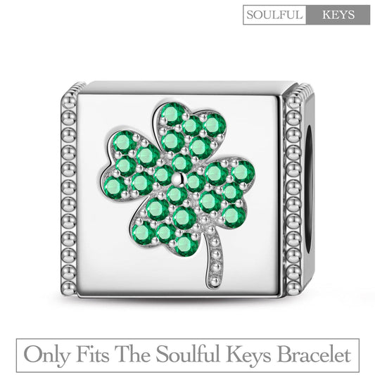 gona- Sterling Silver A Four-Leaf Clover Rectangular Charms In White Gold Plated