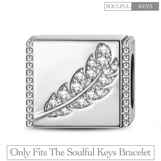 gona- Sterling Silver Feather Rectangular Charms In White Gold Plated