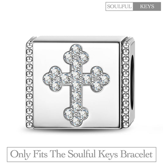 gona- Sterling Silver Cross Rectangular Charms In White Gold Plated