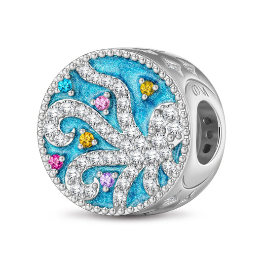 gona- Sterling Silver Resourceful Octopus Charms With Enamel In White Gold Plated