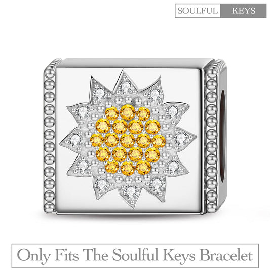 gona- Sterling Silver Romantic Sunflower Rectangular Charms In White Gold Plated