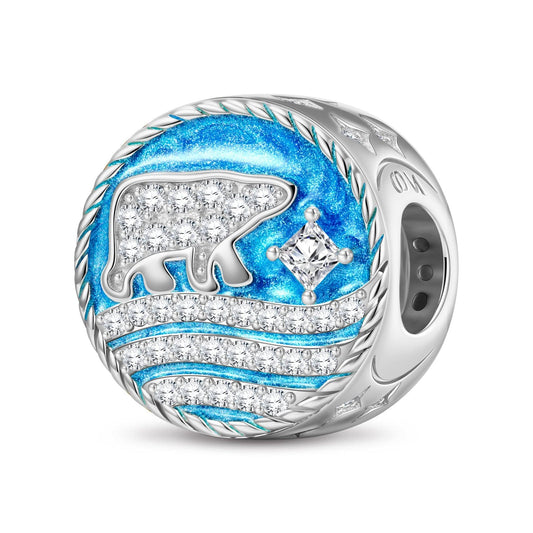 gona- Sterling Silver Snowy Polar Bear Charms With Enamel In White Gold Plated
