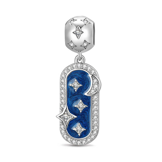 gona- Sterling Silver Blue Stardust Dangle Charms With Enamel In White Gold Plated