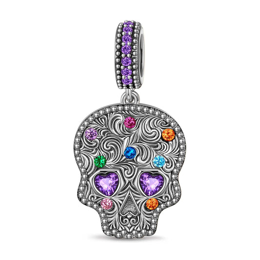 gona- Sterling Silver Heart-Eyed Skull Dangle Charms In Blackened 925 Sterling silver Plated
