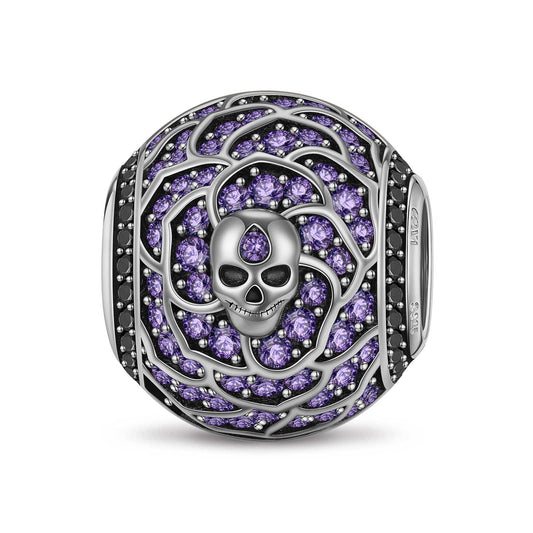 gona- Sterling Silver Flowering Skull Charms In Blackened 925 Sterling silver Plated