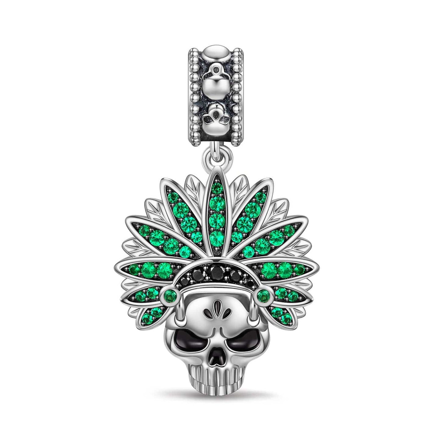 Sterling Silver Samba Skull Dangle Charms With Enamel In Blackened 925 Sterling silver Plated