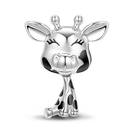gona- Sterling Silver Baby Giraffe Animal Charms With Enamel In White Gold Plated