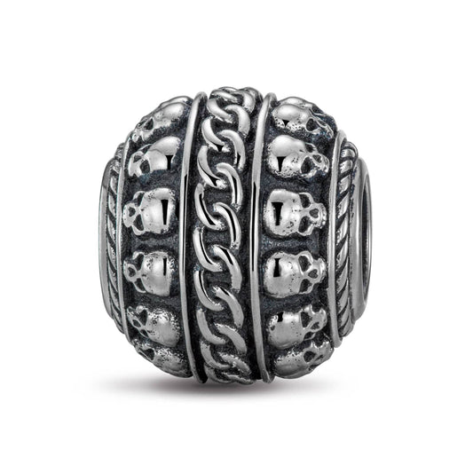 gona- Sterling Silver Skulls and Chain XL Size Charms In Blackened 925 Sterling silver