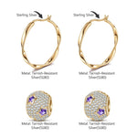 Purple Star Tarnish-resistant Silver Charms Earrings Set M Size Classic Hoop Earrings with Sterling Silver Ear Post In 14K Gold Plated