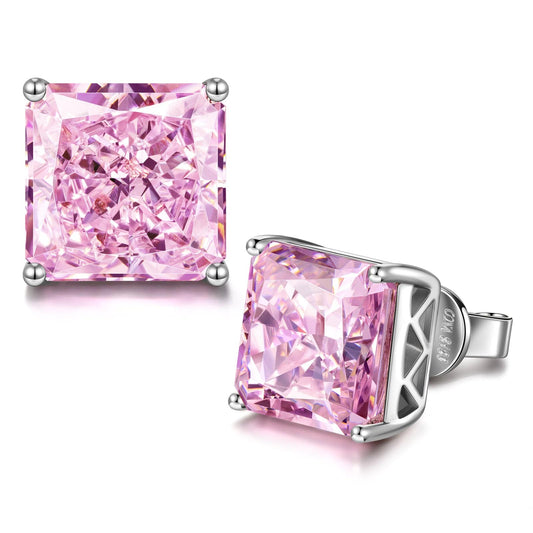 gona- Rosy Square Tarnish-resistant Silver Earrings with Sterling Silver Ear Post In White Gold Plated