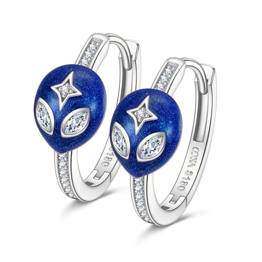 gona- Mysterious Alien Tarnish-resistant Silver Classic Hoop Earrings with Sterling Silver Ear Post With Enamel In White Gold Plated