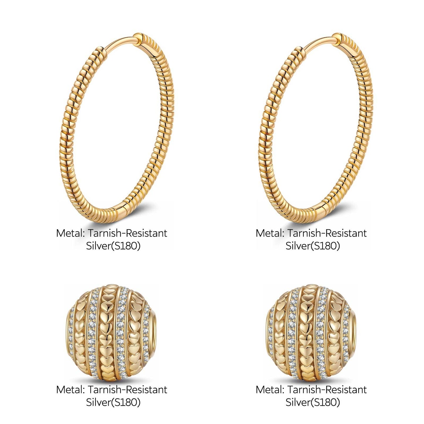 Faintly Rolling Heart Tarnish-resistant Silver Charms Earrings Set with Sterling Silver Ear Post In 14K Gold Plated