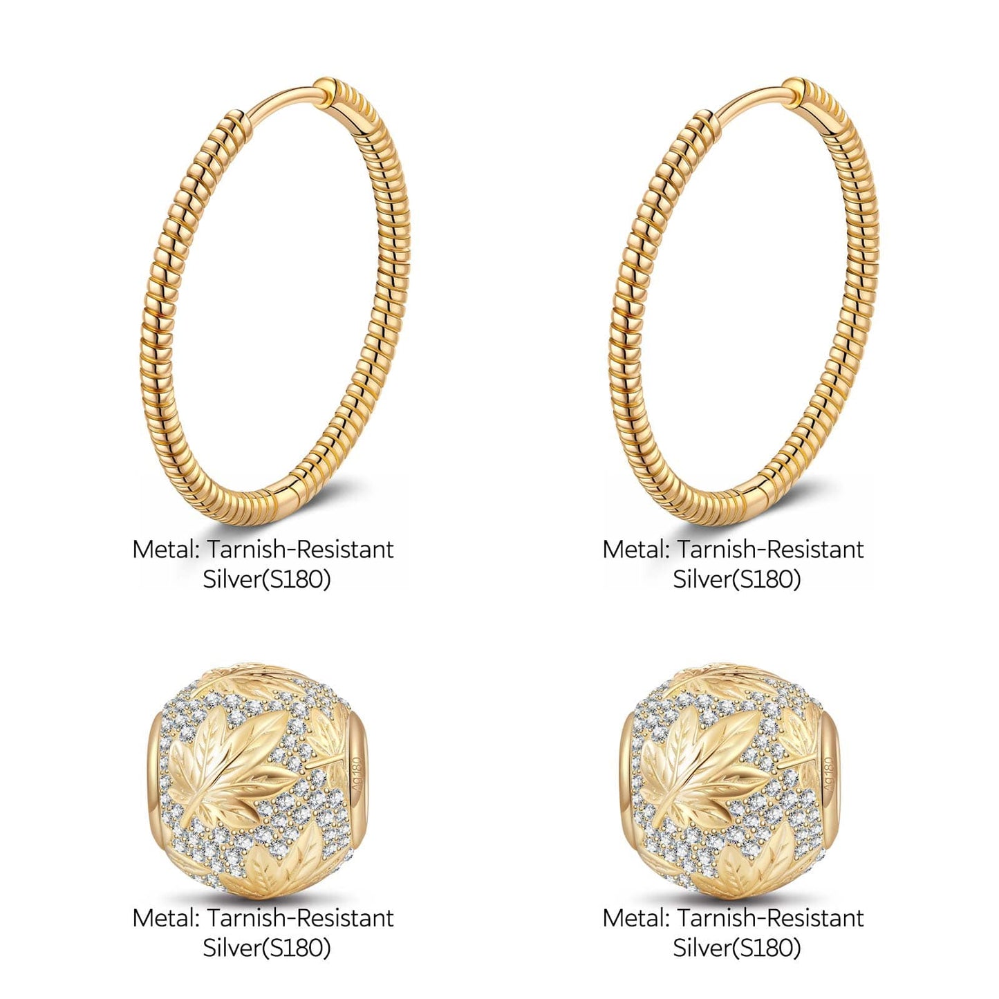 Golden Maple Tarnish-resistant Silver Charms Earrings Set with Sterling Silver Ear Post In 14K Gold Plated