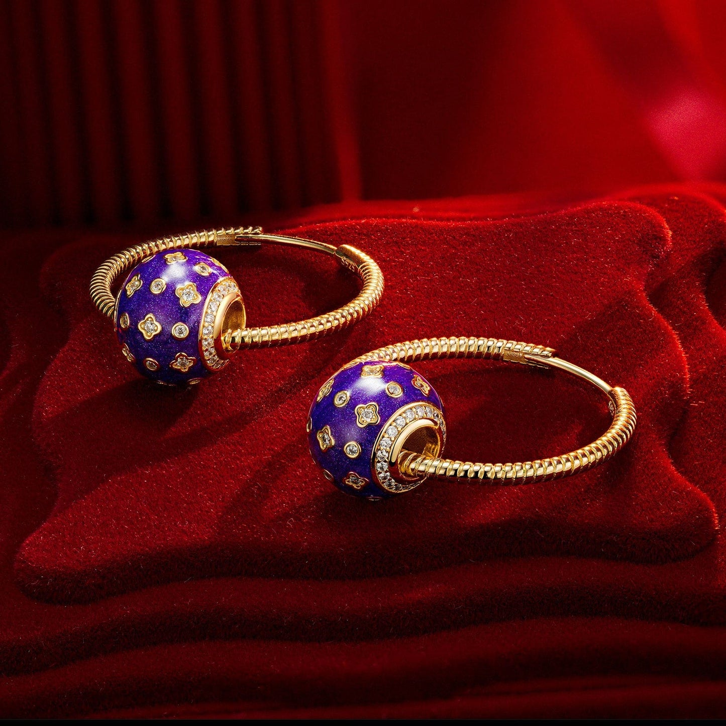Purple Clover Tarnish-resistant Silver Charms Earrings Set with Sterling Silver Ear Post With Enamel In 14K Gold Plated